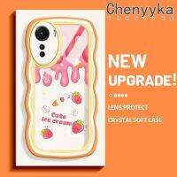 เคส Chenyyka สำหรับ Vivo Y16 Y35 5G Y56 5G ไอศครีมสีชมพูการ์ตูนน่ารักแฟชั่นลูกคลื่นเคสโทรศัพท์โปร่งใสนิ่มเลนส์กล้องถ่ายรูปเคสป้องกันทนแรงกระแทกซิลิโคนที่สร้างสรรค์เคสใส