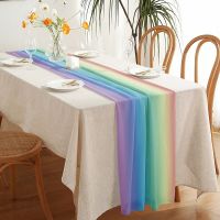 ；‘。、’ Rainbow Stripes Table Runner Sheer Chiffon Luxury Table Runner Dinning Table Wedding Party Printed Table Runners Home Decoration