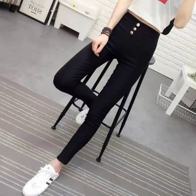 ส่งเร็ว skinny pants fashion กางเกงสกินนี่แฟชั่นขายาวสีดำ รุ่น9882# เป็นเอวยางยืด แต่งด้วยกระดุมทรงสวย สินค้าพร้อมส่งจากไทย