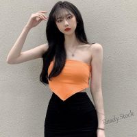 【Ready Stock】  C43 Solid Color Tube Crop Top Off Shoulder Yoga Vest Summer Knitting Tube TopTH