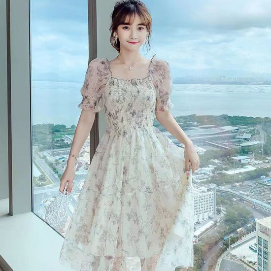 Mua Váy liền tay ngắn tay xòe rộng tôn dáng gầy eo trễ vai nữ 2023 Women  Dress váy dài mùa hè váy hoa nửa tay phong cách Hàn Quốc mẫu mới |