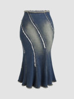 Cider Move With Me Distressed Denim Maxi Skirt Curve &amp; Plus