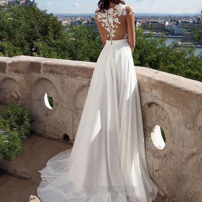 2022ใหม่ลึกคอวีเปลือยลูกไม้สีขาวงานแต่งงานคลับชุดชั้นความยาวอารมณ์หรูหราสูง Slit พรหมเสื้อคลุมสำหรับผู้หญิง