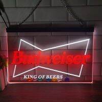 Budweiser King Beer Bar Pub Club จอแสดงผล2สี-ป้ายนีออน LED Wall Art สำหรับบ้าน,ห้อง,ห้องนอน,สำนักงาน,ตกแต่งบ้านไร่