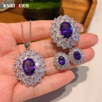 2021 Trend 925 Sterling Silver Amethyst Gemstone Pendant Necklace Earrings Ring Charms Wedding Fine Jewelry Sets for Girlfriend