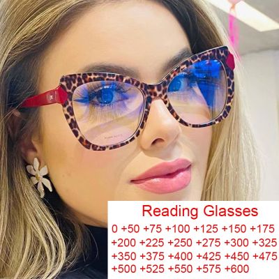 Luxury Brand Oversized Cat Eye Reading Glasses Women 2022 Vintage Eyeglasses TR90 Computer Blue Protection Glasses Leopard Red