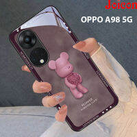 เคสโทรศัพท์เคสสำหรับ OPPO A98 5G เคสรูปหัวใจที่น่ารักรูปหมีกระจกเทมเปอร์ลูกบอลลายดอกไม้เลนส์ตรงฝาครอบด้านหลังกันกระแทก