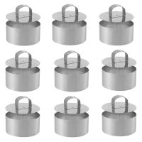 THLCF8 9 Pcs Round Cake Mold Stainless Steel Cake Mousse Mold Cake Ring Including 9 Pieces Pushers, 3.15 Inches Diameter