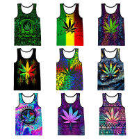 เร้กเก้นักร้องบ๊อบ Marley วัชพืชใบ3D เสื้อกั๊กแฟชั่นสบายๆฮิปฮอปผู้ชายหนึ่งตัวถังวิ่งเสื้อกล้าม streetwear ขนาดใหญ่ท็อปส์