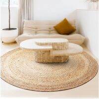 Straw Round Carpets Natural Rattan Rugs for Living Room Bedroom Bulrush Reed Grass Carpet Floor Mats Hand-woven Room Home Decor Chrome Trim Accessorie