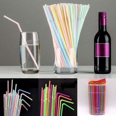 [HOT QIKXGSGHWHG 537] 100ชิ้นทิ้งหลอดดื่มที่มีสีสันลายแบบ Bendable เครื่องดื่มหลอดพรรคภาชนะดื่มอุปกรณ์บนโต๊ะอาหาร