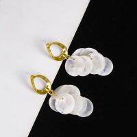 【LK】Fashion Party Women Tassel Round Shell Long Dangle Stud Earrings Jewelry Gift