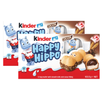 Kinder Happy Hippo Cocoa คินเดอร์ ช็อคโกแลต เวเฟอร์ รูปฮิปโป 21g x 5ชิ้น (2แพค)