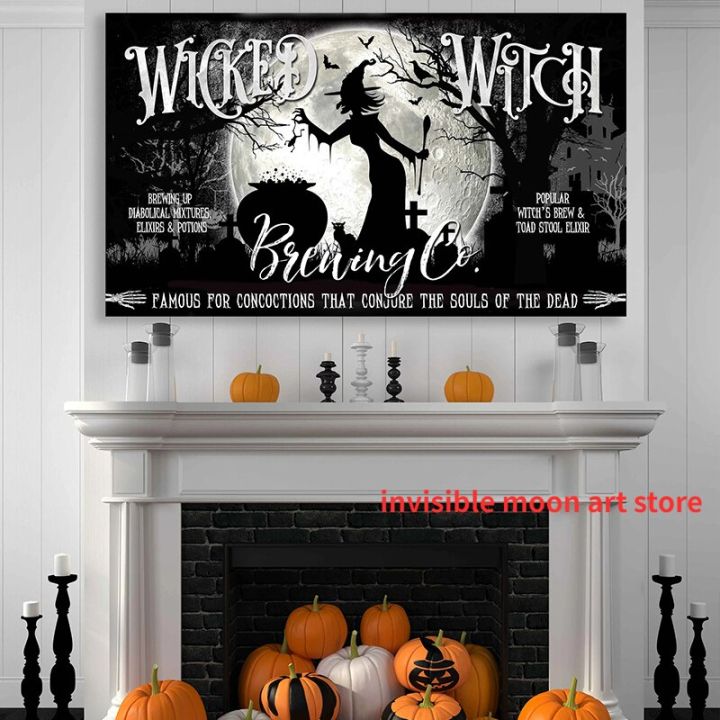 magic-fairy-tale-style-wicked-witch-halloween-night-view-moon-art-poster-canvas-painting-wall-print-unique-picture-for-room-home-decor