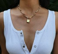 Gold Chain Punk Necklace Chokers For Women Silver Color Geometric Lock Pendant Necklaces Boho Maxi Statement Party Jewelry