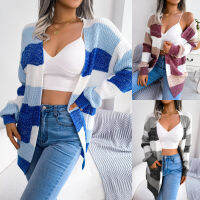 New Real Shooting European And American Autumn Winter Collision Striped Light Cage Sleeve Casual Sweater