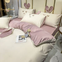 【Fitted Sheet】4-in-1 Silk Fitted Bed Sheet Set Queen King Bed Sheet Bedroom Bedsheet