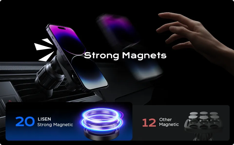 LISEN Fits MagSafe Car Mount 20 Strong Magnets Magnetic Phone Holder for Car