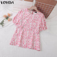 (จัดส่งฟรี)Fancystyle VONDA เสื้อเบลาส์แขนพองหลวมแบบเรียบง่ายพิมพ์ลายดอกไม้สำหรับใส่เที่ยวเที่ยวเสื้อยืดคอกลม #2