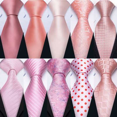 Fashion 100 Silk Pink Mens Wedding Tie Hanky Set Barry.Wang Fashion Designer Paisley Floral Neckties For Men Gift Party Groom