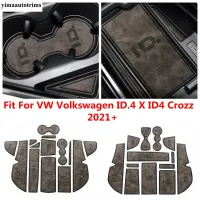 PU หนัง Gate Slot Mat สำหรับ VW Volkswagen ID.4 X ID4 Crozz 2021 -2023 Anti-Slip ยางประตู Pad ผู้ถือถ้วย Non-Slip อุปกรณ์เสริม