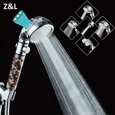 Bathroom Shower Head Filter Water Saving 3 Modes High Pressure Nozzle Stop Button Bio-active Stones Handheld Shower Accessories Showerheads
