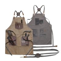 Barber Apron Canvas Bib Restaurant Leather Pinafore Women Men Strap Cloth Multifunction Hairdresser Tool