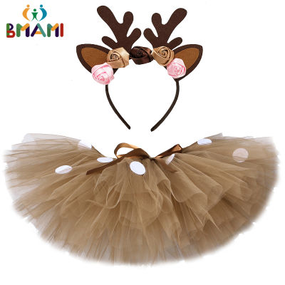 Baby Girls Deer Rabbit Tutu Skirt Outfit For Kids Christmas Reindeer Costume Toddler Girl Clothes Child Birthday Skirts 1-14Y