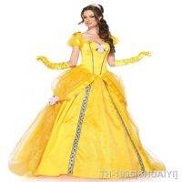 SHUAIYI Vestido longo amarelo สำหรับ Halloween A Bela e a Fera vestido เบลล์ Princess Roles Masquerade Carnaval ผู้ใหญ่