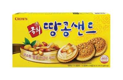 ขนมเกาหลี ขนมคุกกี้ครีมผสมถั่ว crown kukhee peanut sand cookie 155g 국희 땅콩샌드