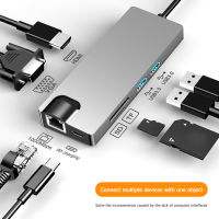 【♘COD Free Cas♘】 bukan2581584811414 8 In 1 Usb C Hub Type C To Multi 2 Usb 3.0 4K Hdmi Vga Gigabit ตัวอ่านบัตร Tf Rj45แยกอะแดปเตอร์เครื่องชาร์จ Pd สำหรับ Pc Labtop