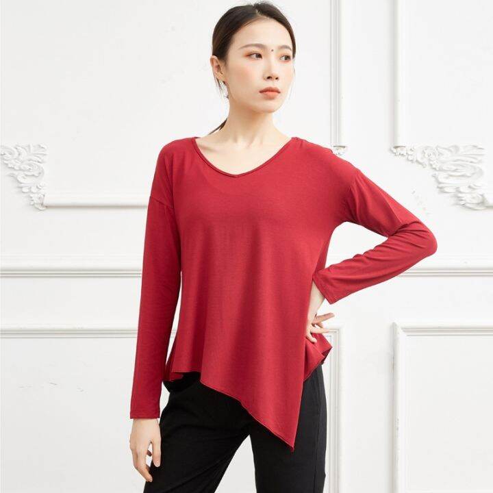 welfare-modern-dance-clothes-v-neck-irregular-loose-lazy-dance-blouse