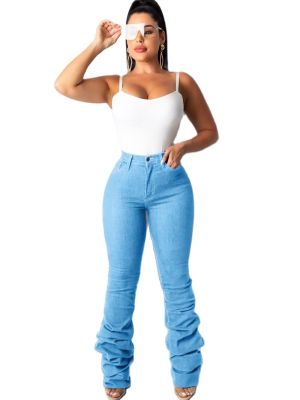 Ruched Flare Jeans Women 2022 Fall Fashion High Waist Camouflage Stacked Jeans Woman Casual Skinny Bell Bottoms Pants Streetwear