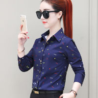 Chiffon shirt women long-sleeved printed shirt new large size bottoming shirt