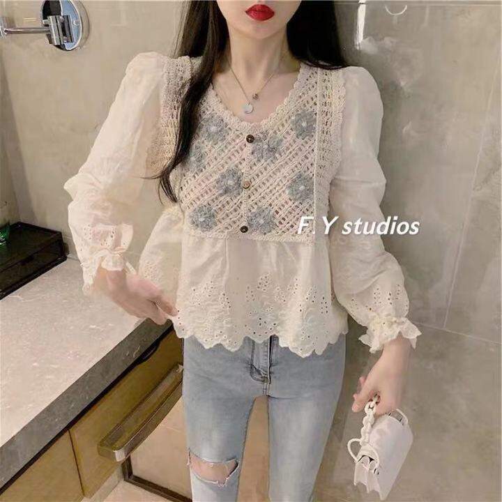 𝙁.𝙔 𝙨𝙩𝙪𝙙𝙞𝙤𝙨 🌟 พร้อมส่ง🌟 NO.56 ☆NEW ARRIVALS ☆เสื้อแขนยาวผ้าฉลุลายลูกไม้ ...