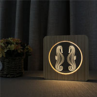 Sea Horse 3D USB LED Arylic ABS Lamp Table Light Switch Control Carving Lamp for Childrens Room Decoration Dropshipping