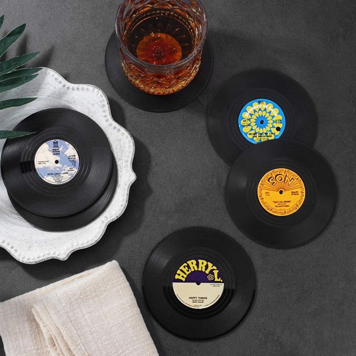 cw-set-of-6-vinyl-coasters-for-drinks-music-with-holder-disk-coaster-mug