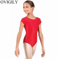 OVIGILY Girls Team Basic Short Sleeve Leotards For Gymnastics Kids Pink Leotards Lycra Spandex Dance Bodysuit One Piece Swimsuit