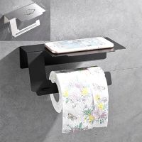 Wall Mounted Black Toilet Paper Holder Tissue Paper Holder Roll Holder With Phone Storage Shelf Bathroom Accessories Toilet Roll Holders