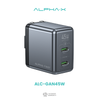 ALPHA·X หัวชาร์จเร็ว ALC-GAN45W Adapter 45W Super Fast Charging ขาปลั๊กพับได้ จ่ายไฟ PD45W รับประกันสินค้า 16 เดือน l GaN Charger 45W