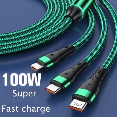 【jw】◄  100W 6A USB To Type C 3 In 1 Charging Cable Fast for IPhone 12 Braided Data