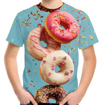 4-20Y Boy Girl Chocolate Donuts T-Shirt Summer Teen Children Birthday Food Printed Clothes T Shirt Kids Baby Fashion Tshirt Tops