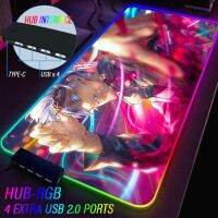 ۩ Luminous Mouse Pad Jujutsu Kaisen RGB Type C HUB Gaming Keyboard Carpet Waterproof Tablemat Gojo Yuta Wrist Custom LED Backlight