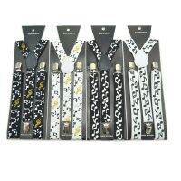 【YF】☒◙  Winfox Mens Trouser Suspenders Male 2.5cm Wide Music Note Print Braces Elastic Suspensori