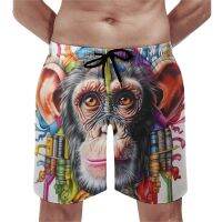 Monkey Board Shorts ดินสอการ์ตูนสีสันศิลปะกางเกงขาสั้นชายหาดคลาสสิกบุรุษที่กำหนดเองท่องด่วนแห้งสายว่ายน้ำของขวัญวันเกิด XS-5XL