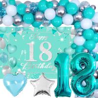 Sursursurprise 18th Birthday Decorations For Girls Teal Blue - Turquoise Silver Birthday Decorations Balloons Garland With Happy 18th Birthday Decorations Backdrop, Number 18 Foil Balloon For 18th Girls ซื้อทันทีเพิ่มลงในรถเข็น