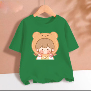 Áo thun cho bé gái bé mũ gấu chất cotton phom rộng size từ 9 đến 65kg