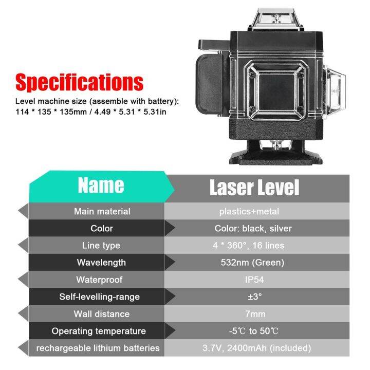 4d-16เส้นเลเซอร์วัดระดับสายสีเขียวการปรับระดับตัวเอง360ในแนวนอนและแนวตั้งระดับเลเซอร์แสงสีเขียวที่เลเซอร์ทรงพลังมาก