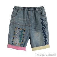 【hot】№☃  90s Fashion Floral Embroidery Waist Denim Shorts Ripped Female Indie Bottoms