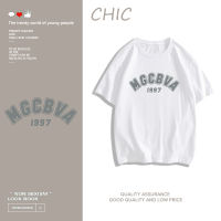 CHIC ผ้าฝ้ายแท้ ตัวอักษรพิมพ์เสื้อยืดแขนสั้นคอกลมสบาย ๆ ราคาถูก A0703